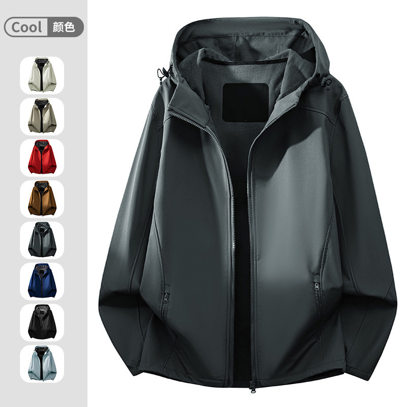 Cross-Border Spring and Autumn Hooded Jacket Men's Outdoor Mountaineering Windproof Jacket Plus Velvet Soft Shell Hooded Jacket