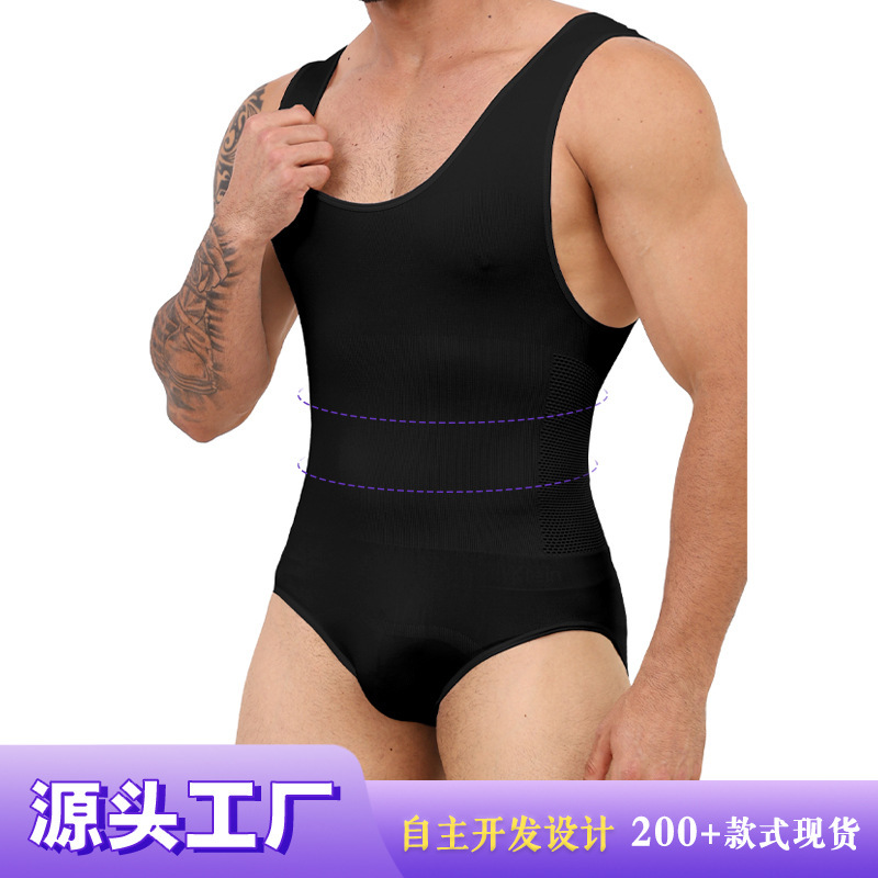 Quality Body-Shaping Jumpsuit, Men's Tights, Tummy-Tightening Waistband, Chest Corset, Body-Shaping Fitness Vest, Body-Shaping Intimates