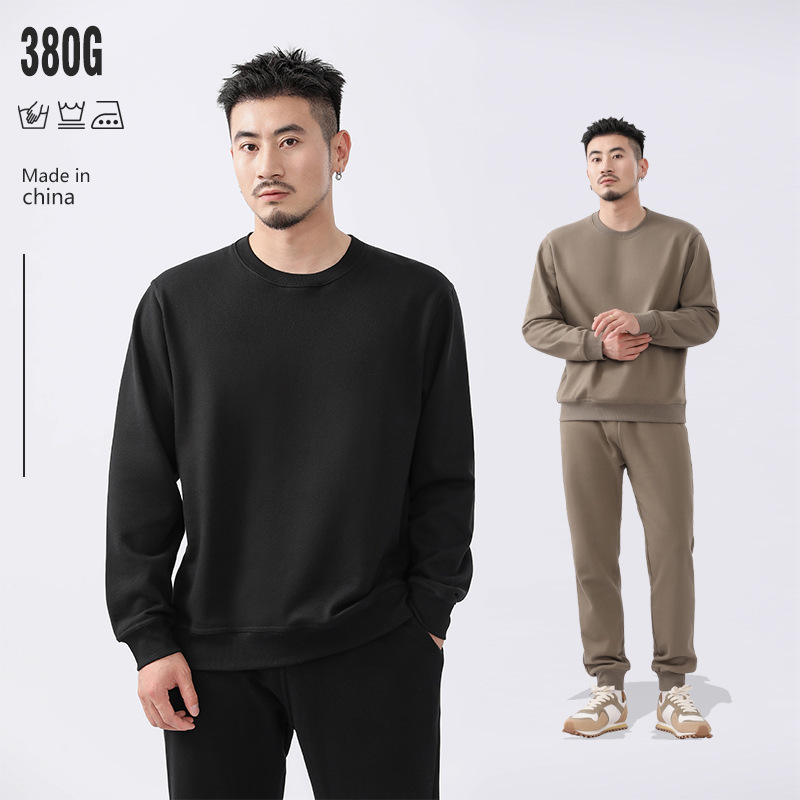 380g Heavyweight Cotton Pure Cotton Loose Sweatshirt Men's 2025 Autumn and Winter Pure Color Top Japanese Style Round Neck Bottoming Shirt