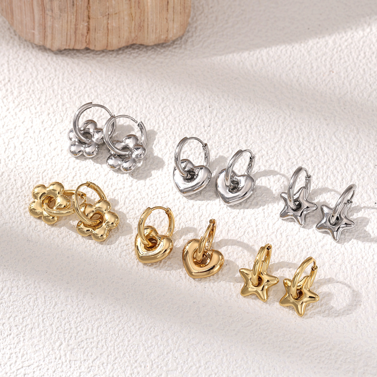 Taina europa y americana pendientes de acero inoxidable lujo ligero de alto nivel oro y plata estrellas de color contraste flores de amor joyas de acero de titanio