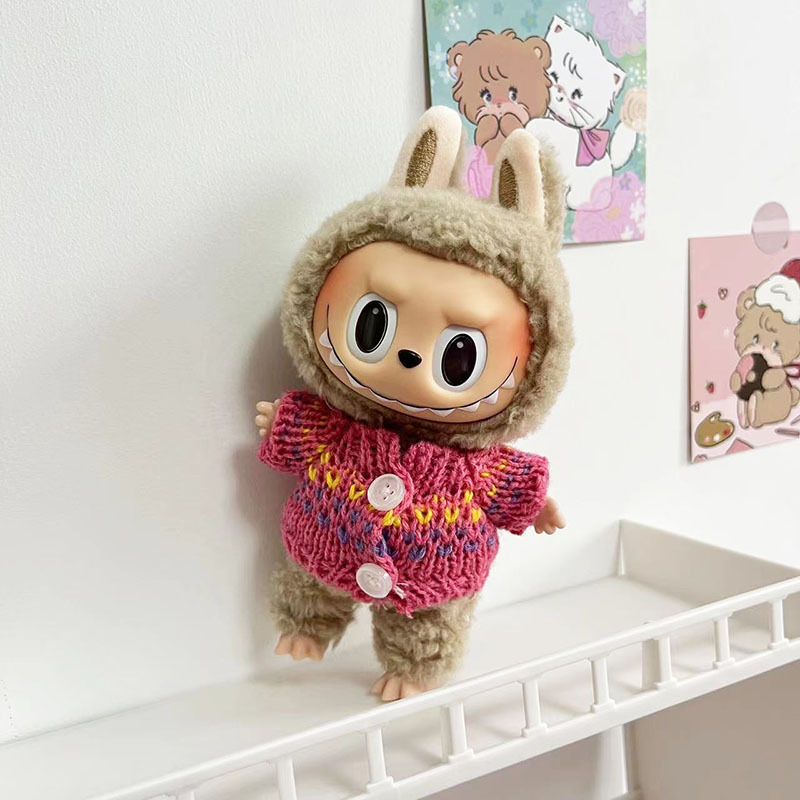 Solo ropa] bolsa de 17cm colgada Rabob Blind Box Macaron Labubu Little Vaca Set Muñeco de peluche