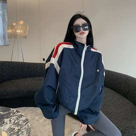 美式棒球服女春秋2025年新款爆款撞色冲锋衣休闲运动夹克外套上衣