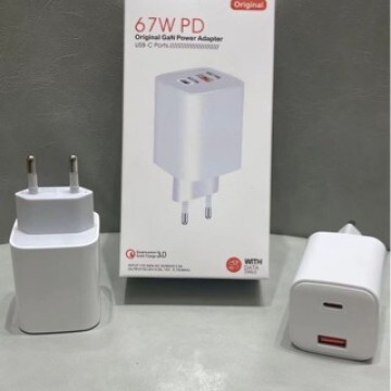 Suitable for Android and Apple Compatible 67W Fast Charging Mobile Phone Charger European, American and British Three-Plug Single Line A+C