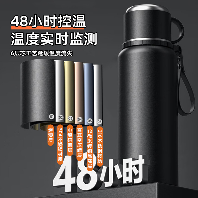 不锈钢智能显温保温杯一盖三用家用大容量水杯男士户外运动水壶|undefined