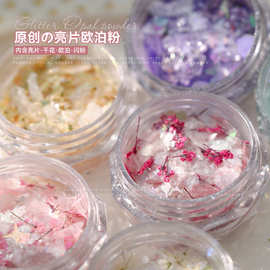 新款梦幻闪粉干花贝壳片仙气美甲亮片幻彩欧泊粉美甲饰品混款批发