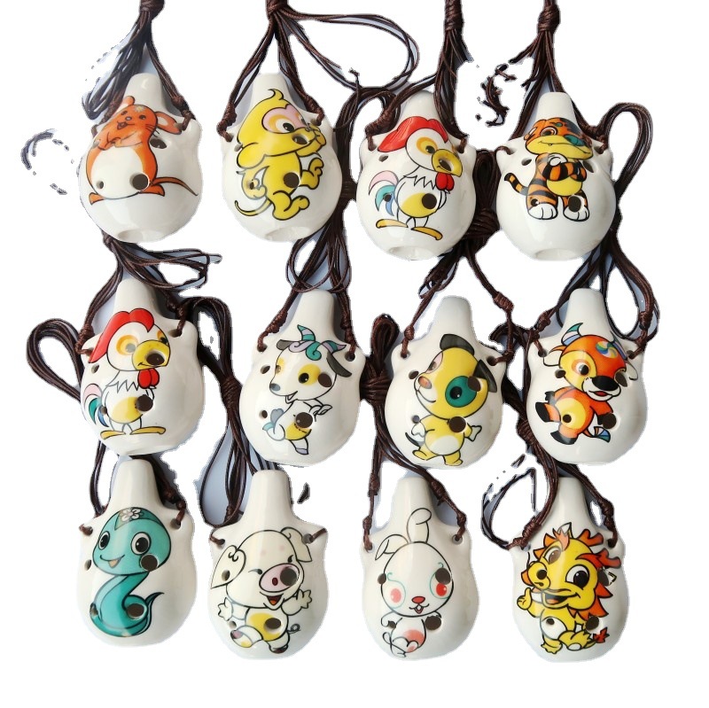 新款十二生肖6孔小號陶笛學生玩具禮品景德鎮陶瓷工藝品批發