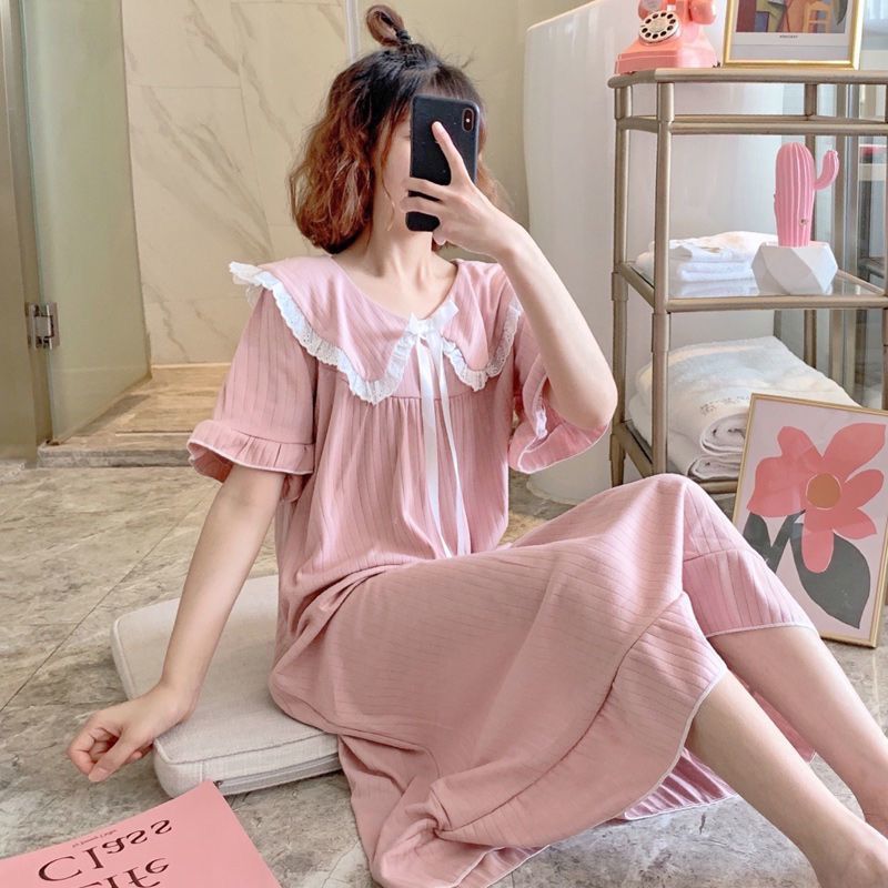 Nightdress Women Summer 2024 New Cute Japanese Style Pajamas Women Sweet Princess Style Doll Collar Dress Home Wear