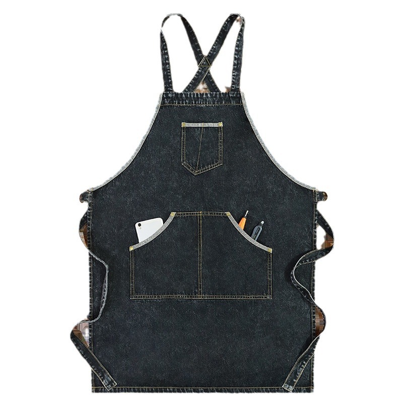 Amazon transfronterizo de mezclilla lavada delantal de algodón puro Restaurante Camarero peluquería ropa de trabajo cocina delantal doméstico