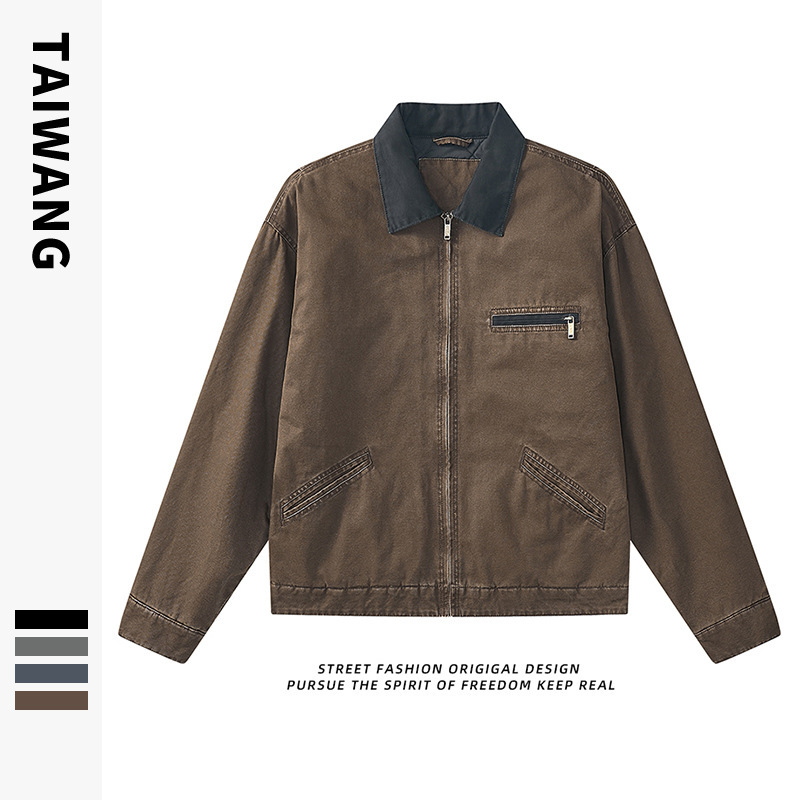 タイ王紳士服丨2025 アメリカンレトロクラシックジッパージャケット作業服秋冬メンズラペルウォッシュジャケットトップ|undefined