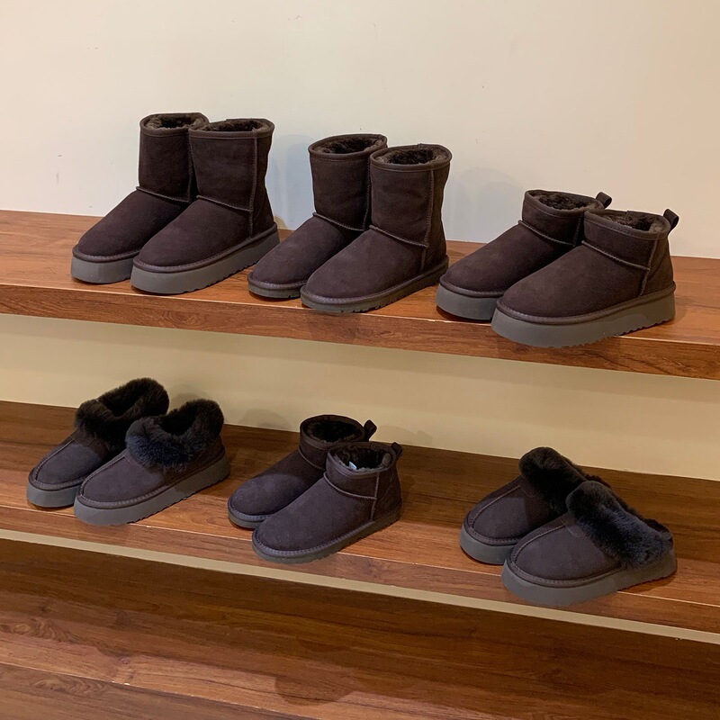 Genuine Leather Brown Thick-Soled Snow Boots for Women 2025 New Winter Mid-Calf Short Boots Furry Slippers Fleece-Lined Cotton Shoes