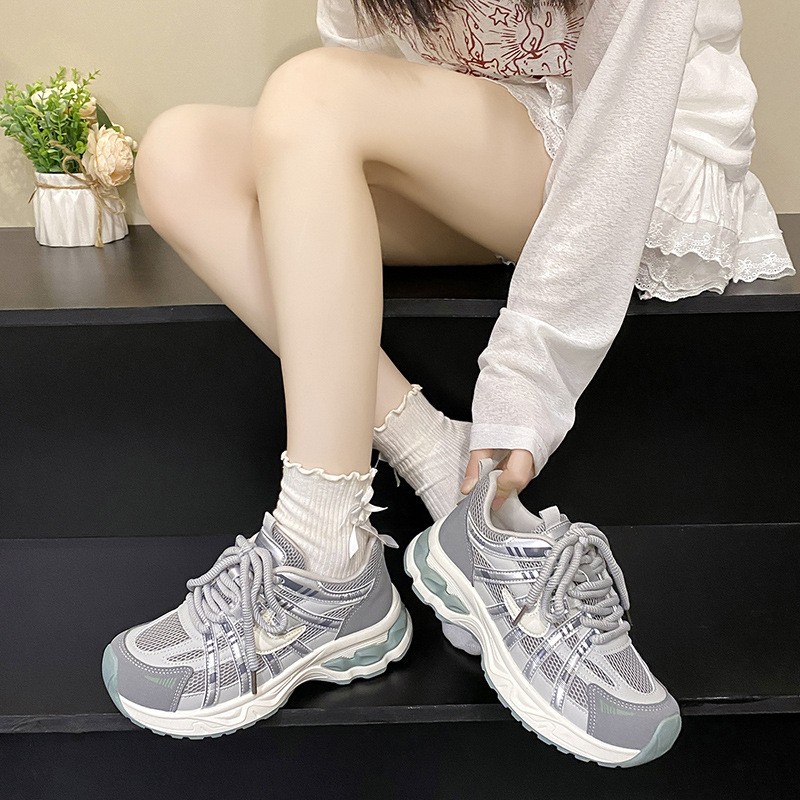复古小众真皮厚底老爹鞋女2025秋季新款网面透气运动鞋轻便慢跑鞋|undefined