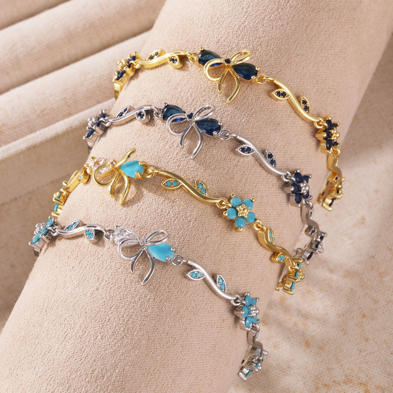2026 New Butterfly Blue Zircon Flower Bracelet with Delicate Bow, Fashionable Crystal Zircon Bracelet for Girls 2026 New Butterfly Blue Zircon Flower Bracelet with Delicate Bow, Fashionable Crystal Zircon Bracelet for Girls