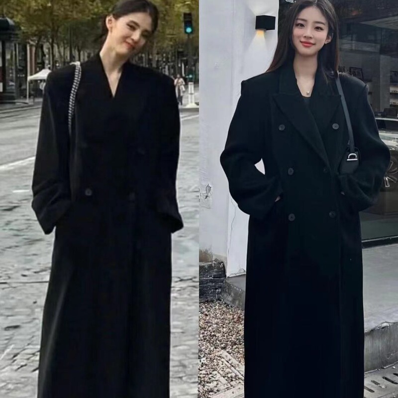 Hourglass coat Korean style black suit tight waist double-sided woolen coat women's woolen coat Hourglass coat Korean style black suit tight waist double-sided woolen coat women's woolen coat
