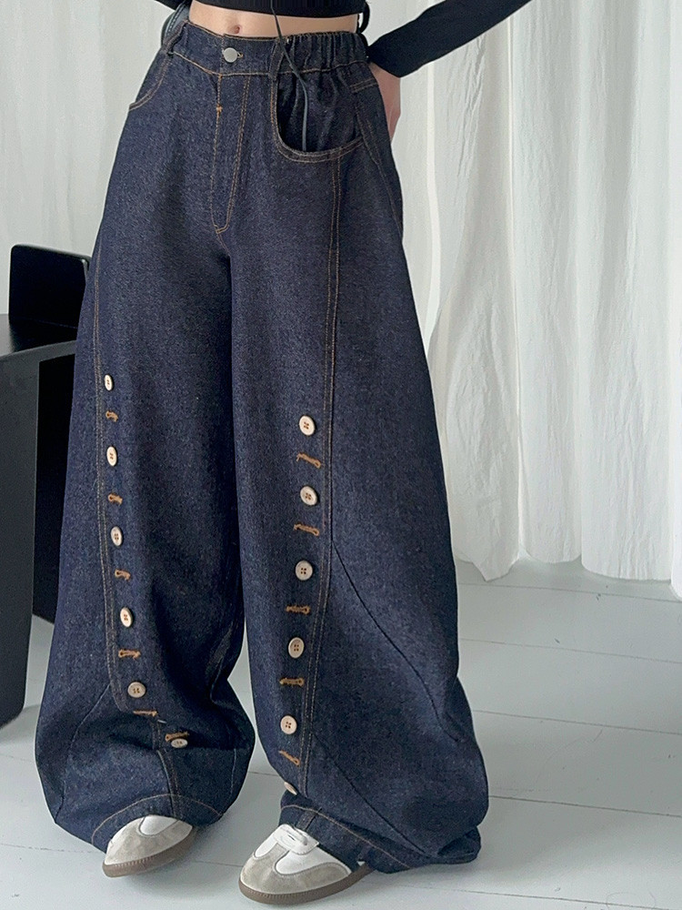 Men's Clothing Buttoned Scimitar Jeans Vintage Button-Fly Curved Hem Jeans For Kids - Soft Denim Stretch Comfort Fit (120-170cm, Unisex)_mkmklike.com