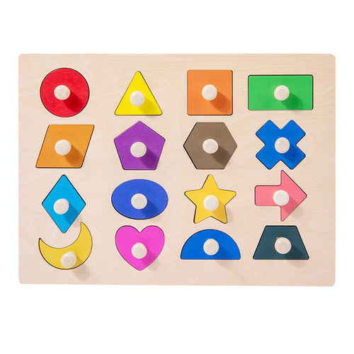 Montessori early childhood teaching aids magnetic embedded hand scratching board wooden geometric shape cognitive Montessori puzzle