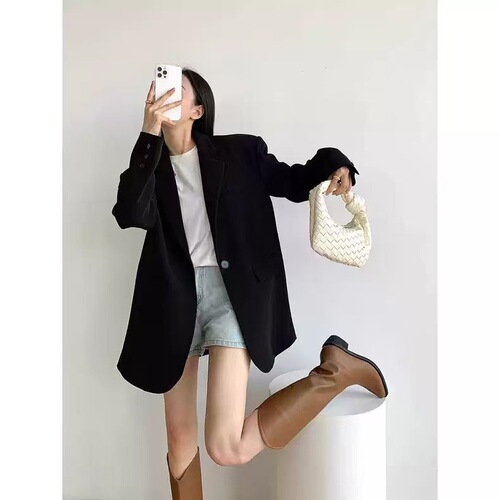 Spring and Autumn Black Stylish Fashion New Coat Business Casual Korean Version Small Women's Suit Coat