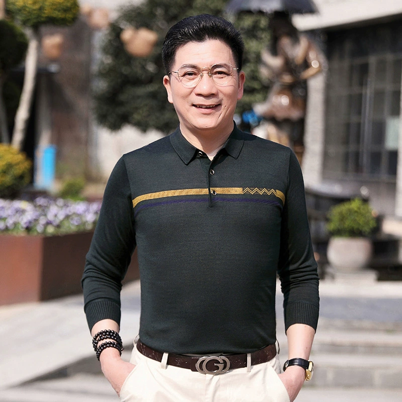 Набор персонала WeChat агент среднего и пожилого возраста весна и осень футболка с длинными рукавами Свободный Полосатый Топ для папы Осенняя мужская футболка