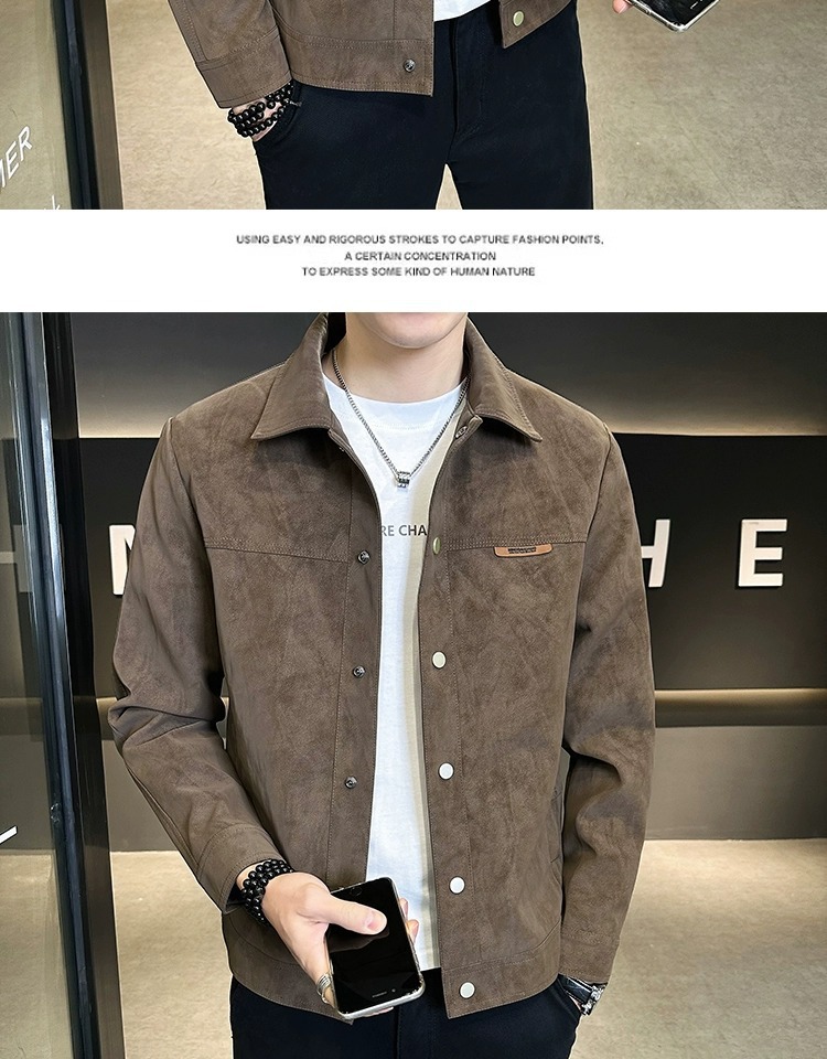 Versatile Suede Men's Jacket With Turn-down Collar Casual Style_voghion.com