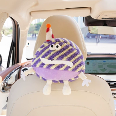 Car tissue box/set: the Car Seat, Cute Little Monster - little-monster-round-tissue-box-purple-stripes