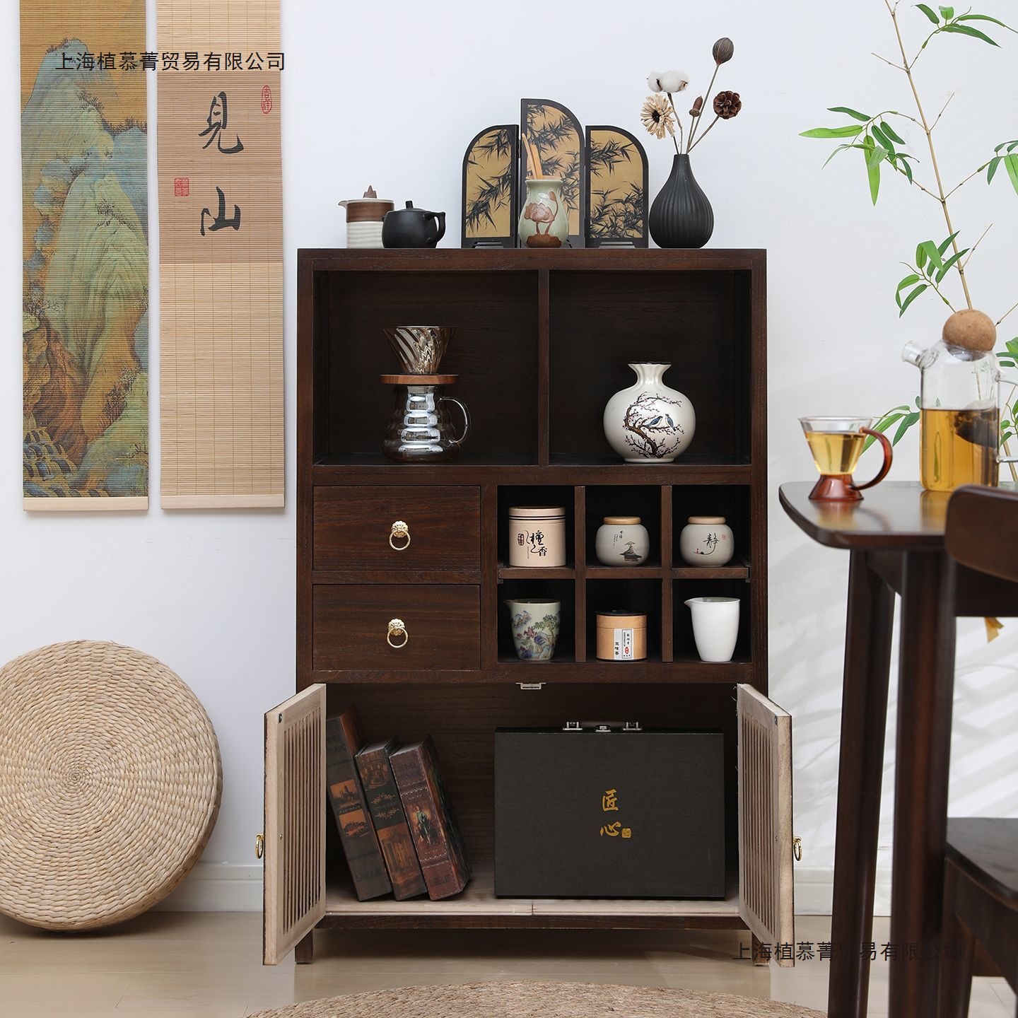 New Solid Wood Chinese Sideboard Zen Tea Storage Cabinet Home Side Cabinet Living Room Durable Multi-Layer Cupboard
