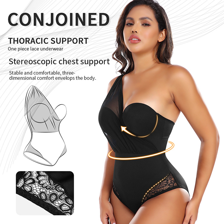 Ins Style Topmelon New Design One-Shoulder Push-Up Bra Body-Shaping Tummy Control One-Piece Intimates T210213
