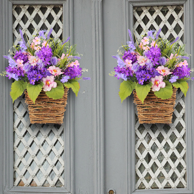Cesta de Flores Artificiales Moradas Transfronterizas, Decoración para el Día de la Madre 2025, Flores Artificiales de Lavanda Morada para Colgar en la Puerta, Decoración del Hogar