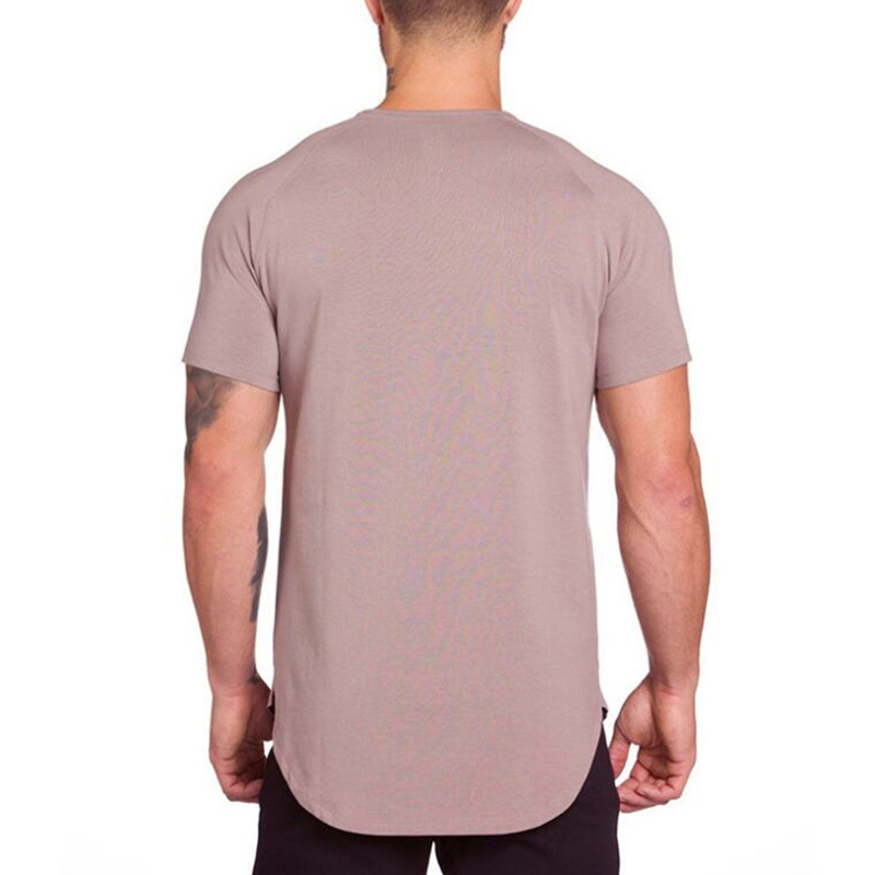 Comercio exterior color sólido blanco fitness hombres larga transpirable deportes camiseta de moda de los hombres slim fit verano bodybuilding manga corta hombres