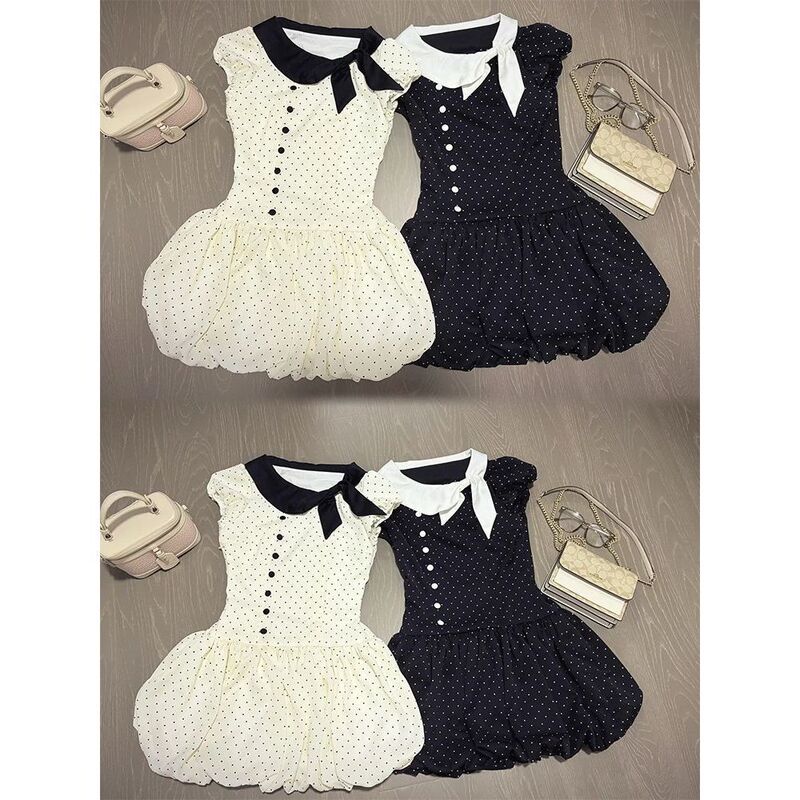 Now Available: H Sweet Dessert Velvet Skirt, Japanese Vintage Style Short Skirt, Spring/Summer Chic Daily Polka Dot Puffy Dress