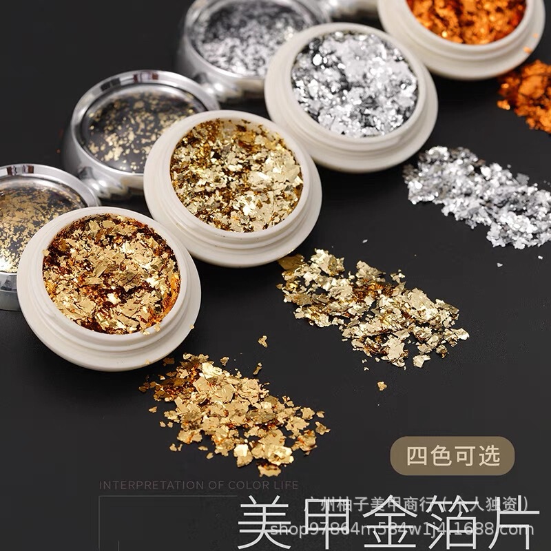 Japanese Style Nail Art Highlight Gold and Silver Foil Paper Shining Ultra-thin 2024 Popular Internet Popular Nail Gold and Silver Foil Fragment Decoration