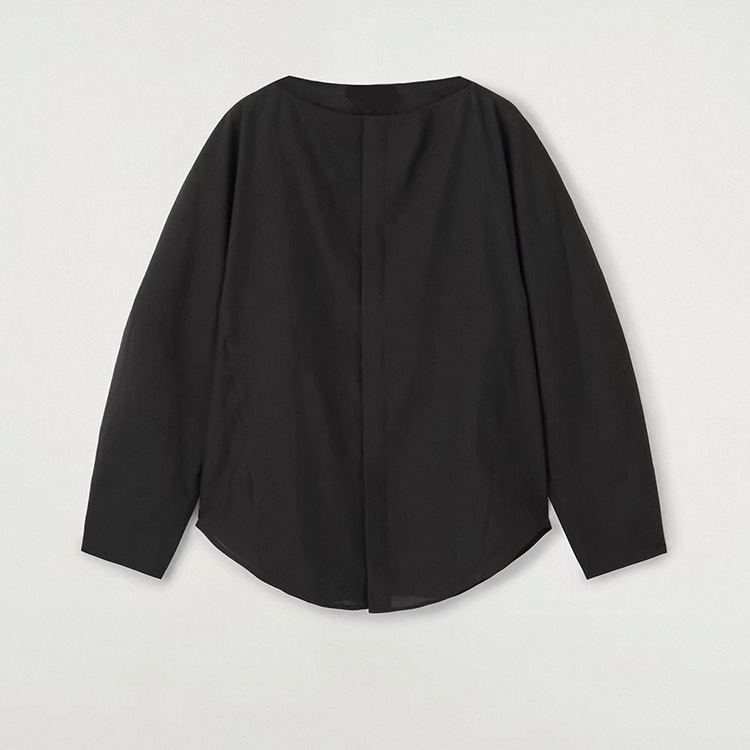 CS Women's Clothing Standard Fit Three-Dimensional Boat Neck Top Black Shirt 2026 Autumn New Product 1349554001 CS Women's Clothing Standard Fit Three-Dimensional Boat Neck Top Black Shirt 2026 Autumn New Product 1349554001