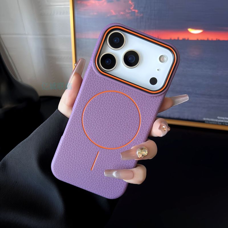 适用苹果17promax荔枝皮纹磁吸手机壳iphone16肤感15防摔12保护套|undefined