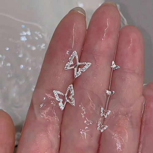 Ganjia S925 sterling silver butterfly earrings women's ear piercing zircon ear bone nail earrings  new earrings summer