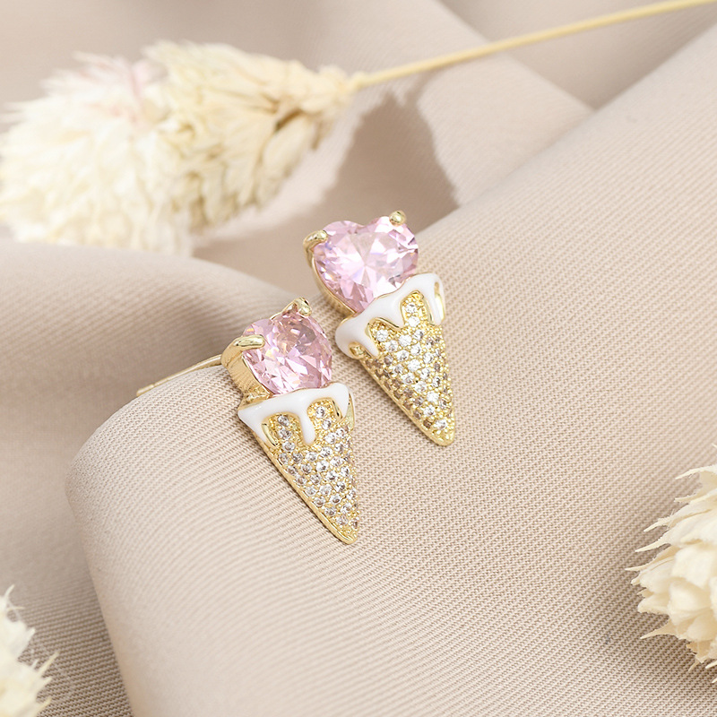 Cute Ice Cream Copper Irregular Plating Zircon Ear Studs 1 Pair display picture 2