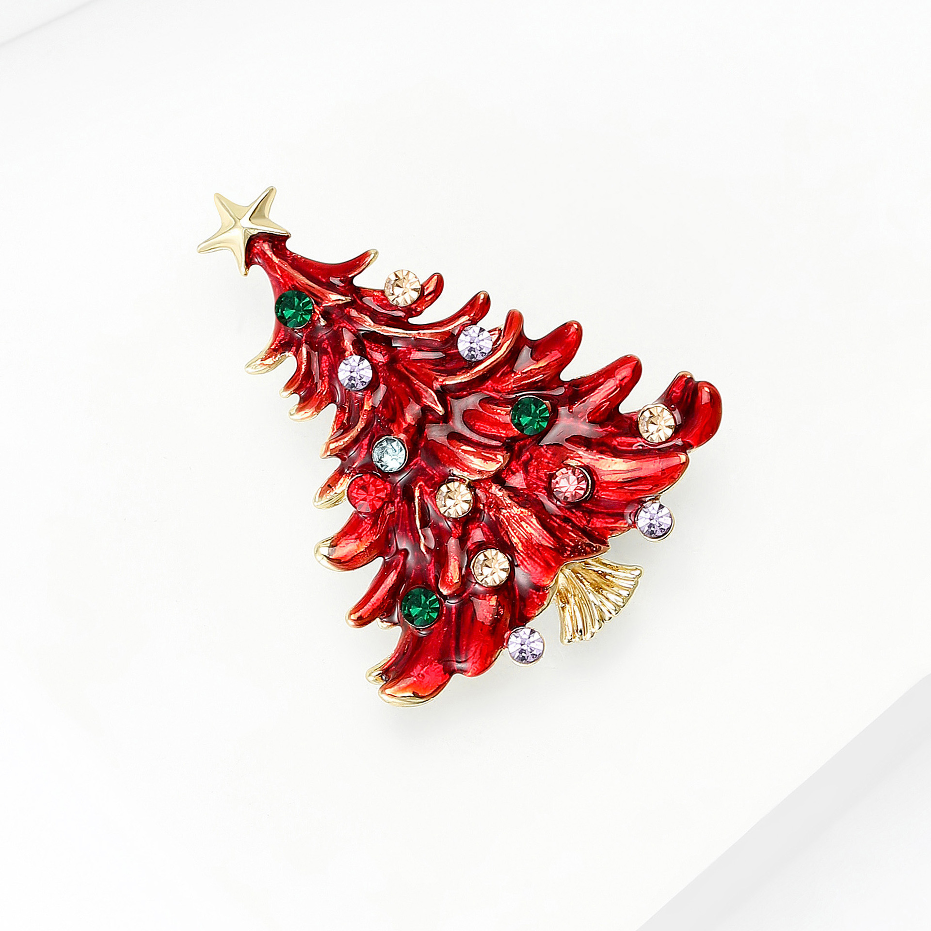 European and American New Style Enamel Rhinestone Christmas Tree Brooch Alloy Enamel Fashion Jewelry Versatile Wholesale
