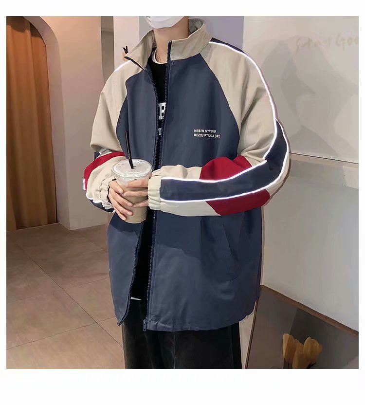 2024 nueva chaqueta de otoño para hombre, suelta, talla grande, tendencia de la calle alta, guapo, chaqueta de calle frita reflectante, ventilador de gama alta