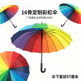 定制16骨直杆彩虹伞长柄雨伞自动伞珠宝黄金保险广告礼品批发遮阳