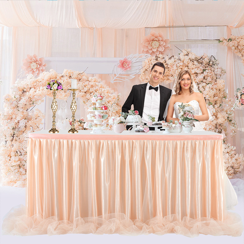 クロスボーダーテーブルスカートパーティー結婚式の装飾ホテル結婚式メッシュナイトマーケット屋台雰囲気テーブル会議テーブル|undefined