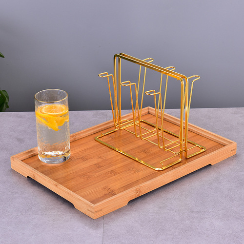 Glass water cup upside down rack creative cup storage rack with tray drain rack golden iron cup holder wholesale