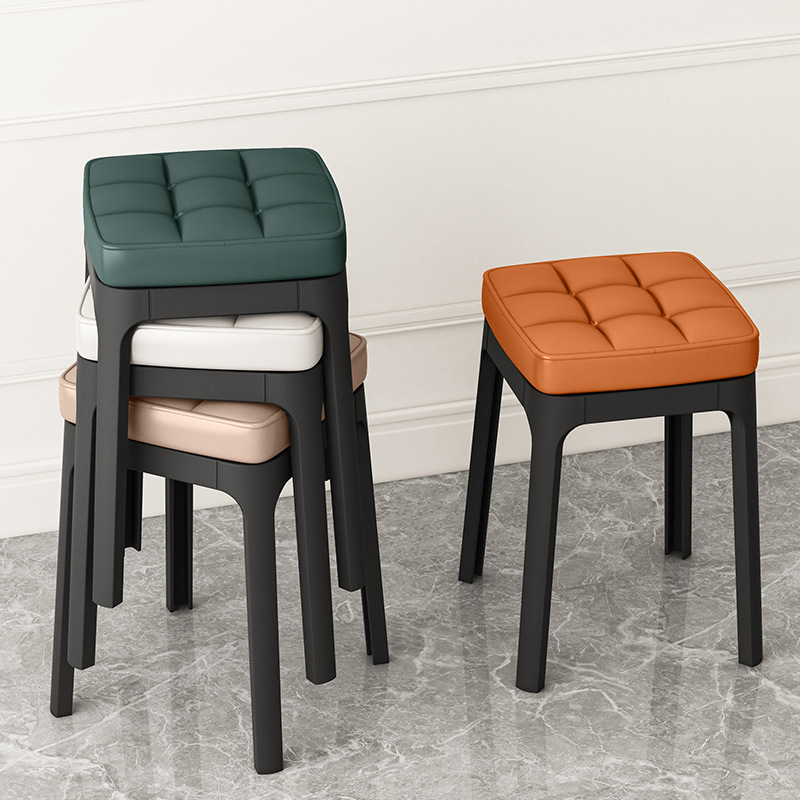 家用現代軟包塑料凳可疊放餐桌凳加厚簡易餐桌高檔凳餐椅客廳板凳