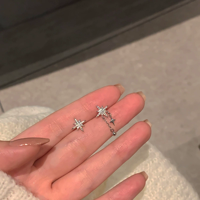 Серебряные серьги с иглой, серебро 925, акценты циркония и кошачий глаз, микроинlay, лёгкие 0.008 кг