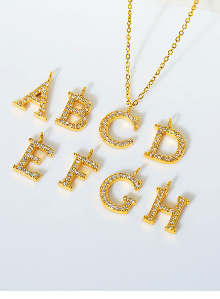 1 Piece 12*10mm Titanium Steel Zircon 18K Gold Plated Letter Pendant display picture 1