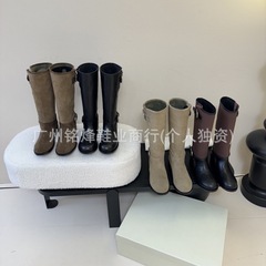 高端品质长筒靴2025新款复古辣妹大筒围超高跟骑士靴女西部牛仔靴