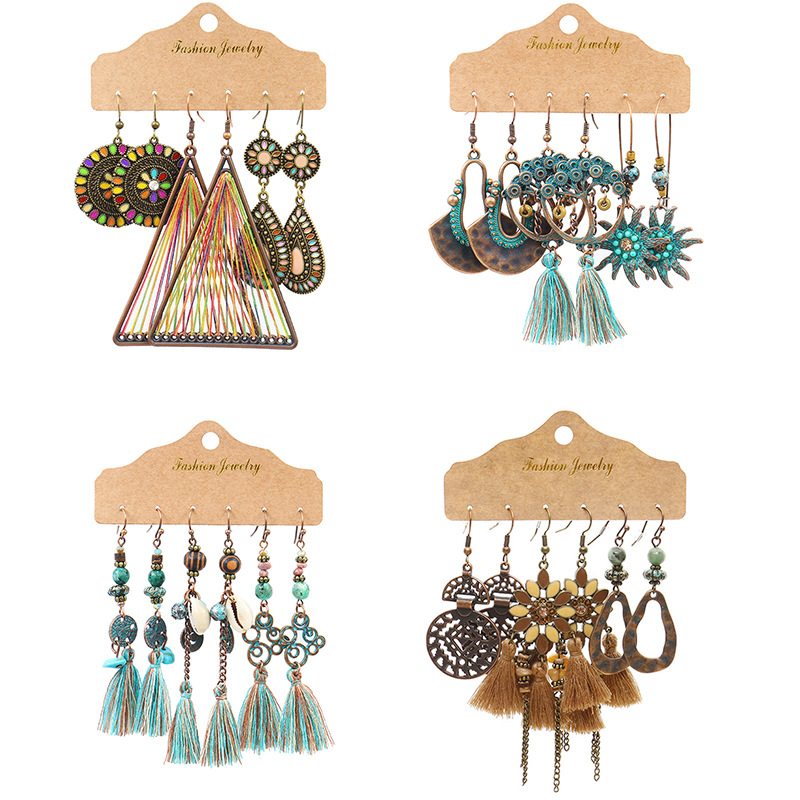 Earrings 3 Pairs Combination Set European And American Ear Accessories Retro Tassel Earrings