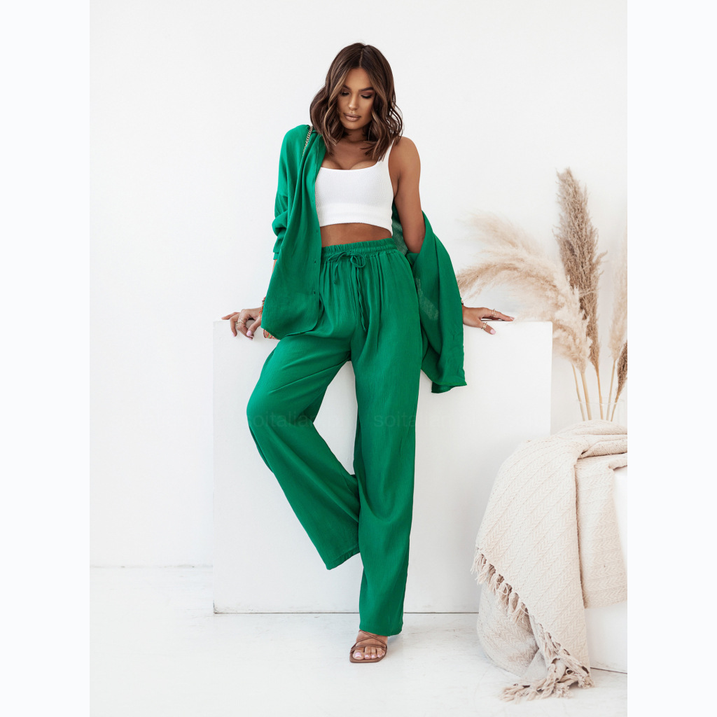European And American Foreign Trade Ins Wind Spring And Summer New Solid Color Casual Fashion Long-sleeved Pants Suit Female 22139