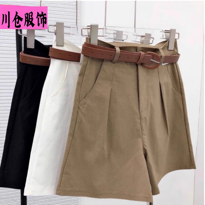 Rashabel Same Style Elegant Slimming Five-point Mid-length Pants Summer Korean Style High Waist Slimming A- shaped Loose Wide-leg Pants for Women