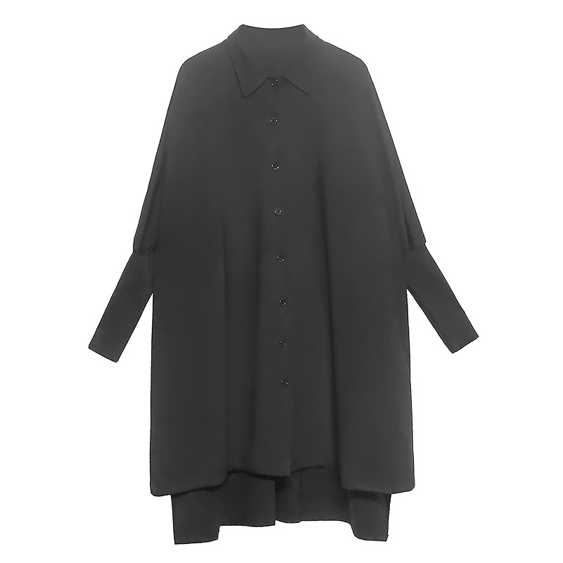 Yamamoto estilo oscuro asimétrico camisa para las mujeres primavera y otoño nueva suelta adelgazamiento moda casual drapeado capa superior