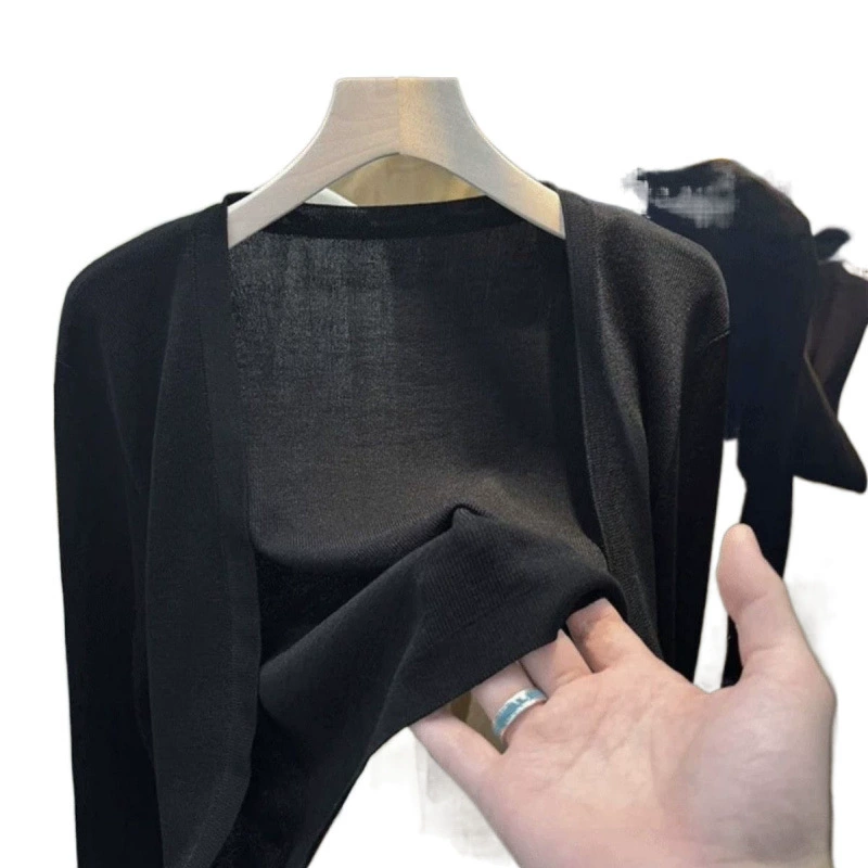 Летний шелковый вязаный кардиган, белое тонкое Slip Dress, шифоновая куртка, накидка