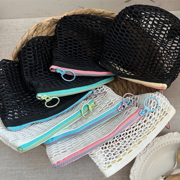 4593 Transparent Mesh Coin Purse with Color Block Zipper, Suitable for Lipsticks, Cosmetics, Small Items, Keychains, and Earphones