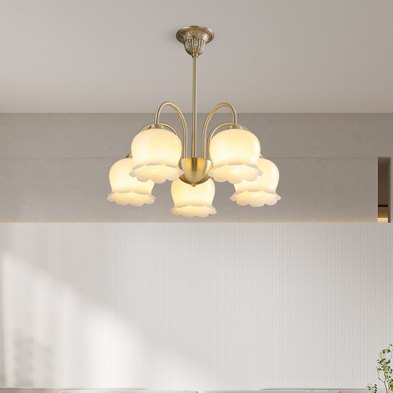 Cremoso viento sala de estar comedor dormitorio lámpara Bell orquídea moderna simple luz de lujo de cobre Nórdico Nueva Fábrica Directa