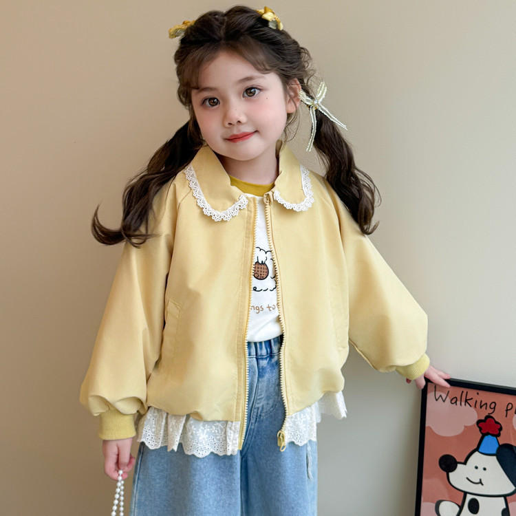 Girls' Spring Lace Baseball Jacket 2026 New Stylish Fashionable Outerwear for Children, Spring Outfit for Baby Girls